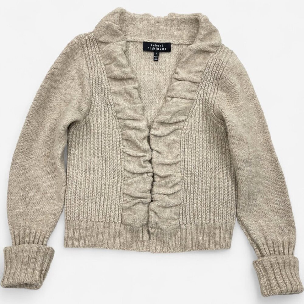 Robert Rodriguez Women's Wool Alpaca Oatmeal Beige Ruffle Cardigan Sweater S
